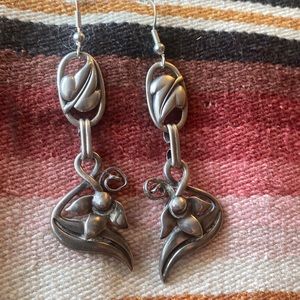 🌴Vintage Sterling Art Deco Floral Dangler Earrings